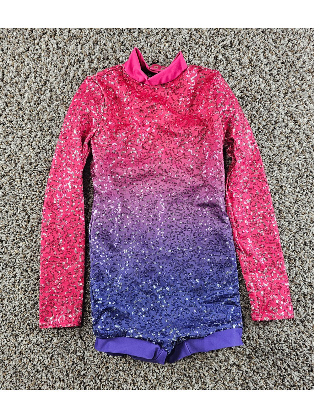 Weissman Girls Sz IC Dance Gymnastics Leotard Long Sleeve Sequin Pink Purple